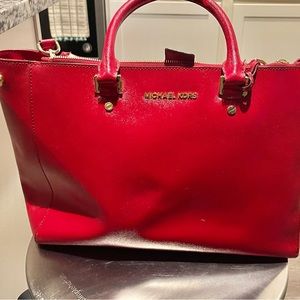 Michael Kors Selma large patent leather red bag.